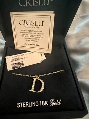 Crislu Gold Initial 'D' Necklace with Cubic Zirconia - Gold